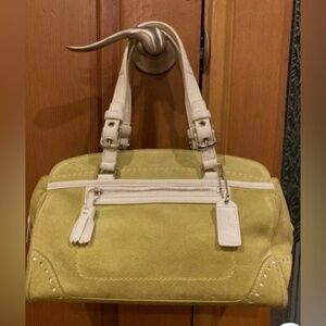 Rare Vintage Pistachio Green Suede with White Trim Coach Hampton Bag